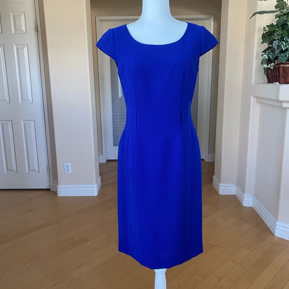 Tahari Royal Blue Midi Dress with Cap Sleeves